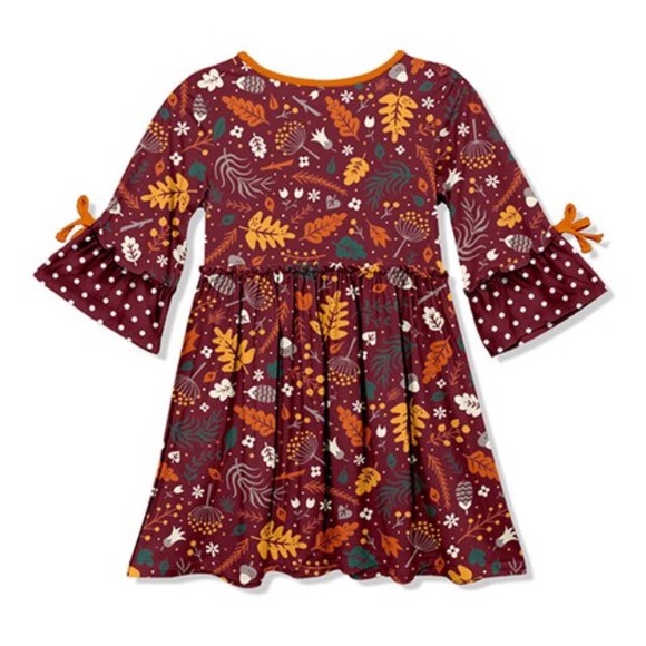 Brown Leaf Ruffle-Sleeve A-Line Dress - Picture 2 of 2